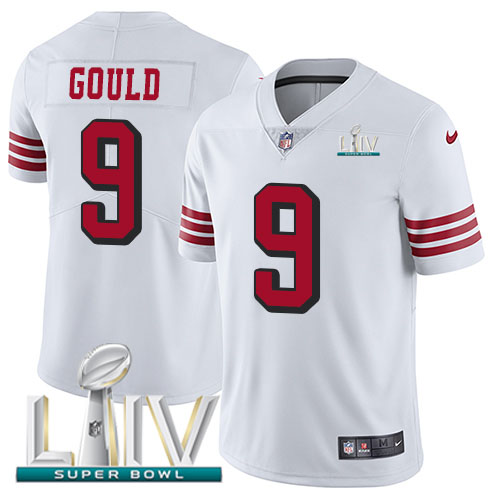 San Francisco 49ers Nike #9 Robbie Gould White Super Bowl LIV 2020 Rush Men Stitched NFL Vapor Untouchable Limited Jersey